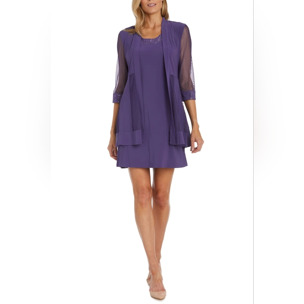 RM Richards Sparkle Mesh Knee-Length Jacket Dress 8271